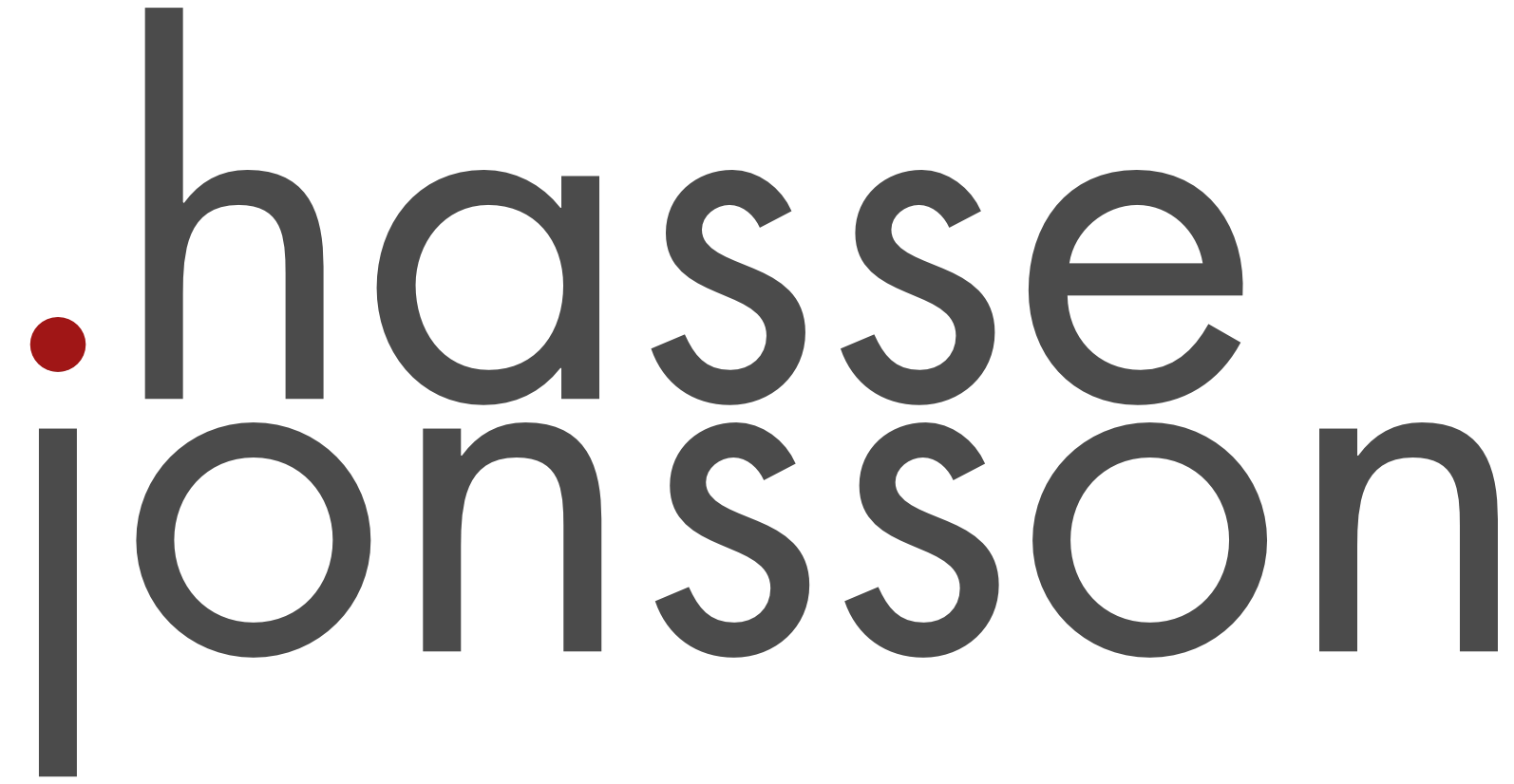 Logo med text i gemener hasse jonsson med röd prick över i